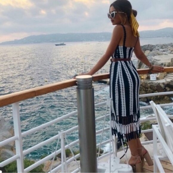 Zara Navy Striped Crochet Midi Dress Blogger Fave - Picture 1 of 6